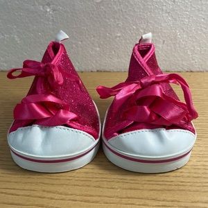 Build a Bear Workshop High Top Sneakers Tennis Shoes Sparkly Pink Satin Ties BAB